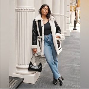 SOLD Abercrombie And Fitch Oversized Sherpa-Lined Vegan Leather Coat